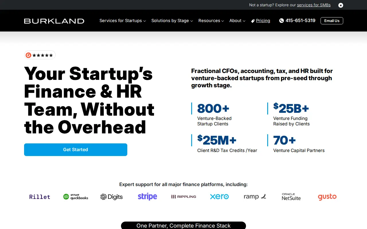 Burkland website homepage