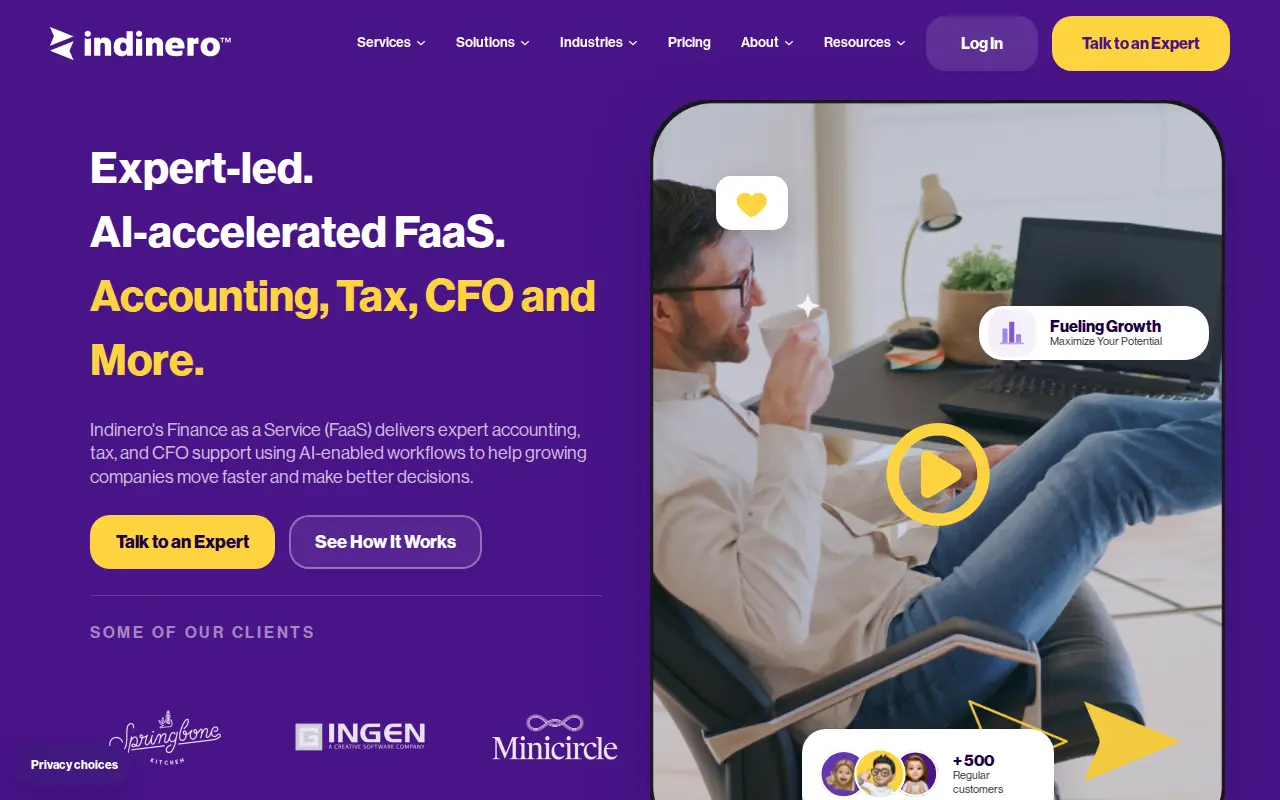 indinero website homepage