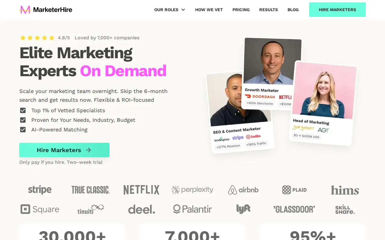 MarketerHire website homepage